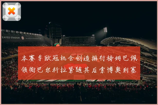 本赛季欧冠机会创造排行榜姆巴佩领衔巴尔科拉紧随其后索博奥利塞表现出色